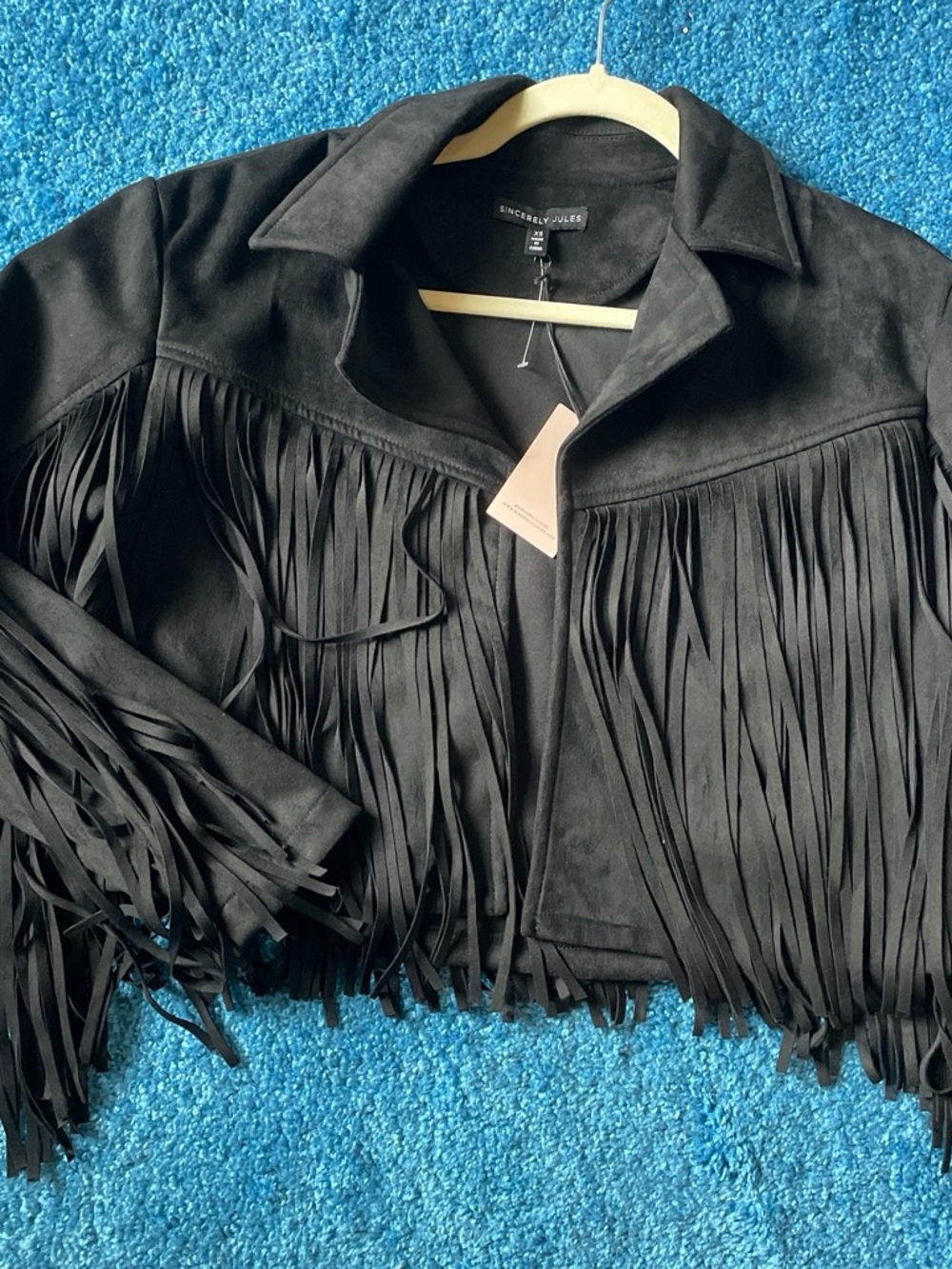 Sincerly Jules Black Faux Suede Fringe Jacket